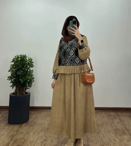 ست پیراهن مانتویی به همراه وست سوزندوزی شده 1