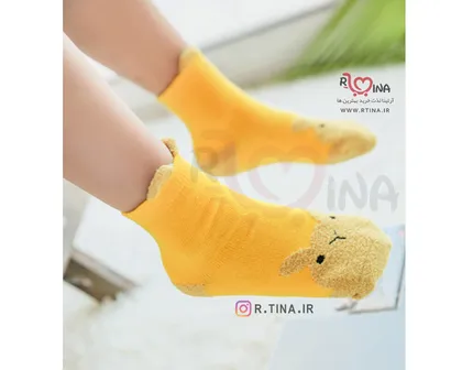 جوراب بچه گانه نیمه حوله ای خرسی زرد