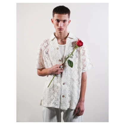 گری پیراهن آستین کوتاه white guipure shirt