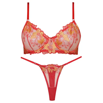 ست شورت و سوتین زنانه فیتن مدل فنردار گیپور طرح دار قرمز کد 4952-4