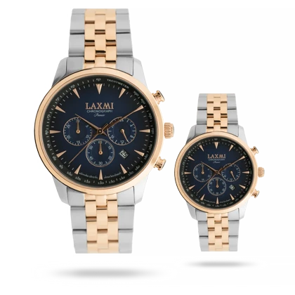ساعت مچی ست لاکسمی بند استیل دو رنگ رزگلد نقره ای کد Laxmi 8563/2