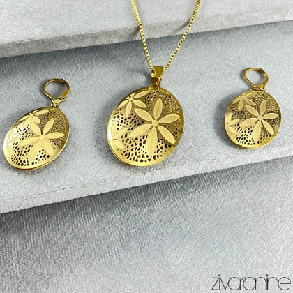 نیم ست طرح گل توری طلایی 10149