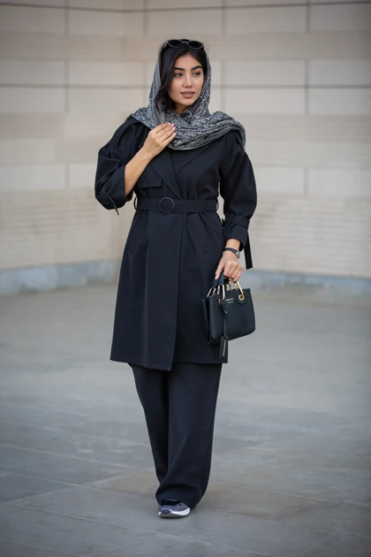 بارانی سانتانا تک شنل آستین بنددار