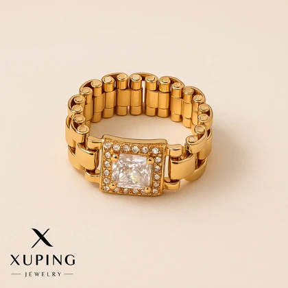 انگشتر طلایی زنانه طرح رولکس نگین‌دار