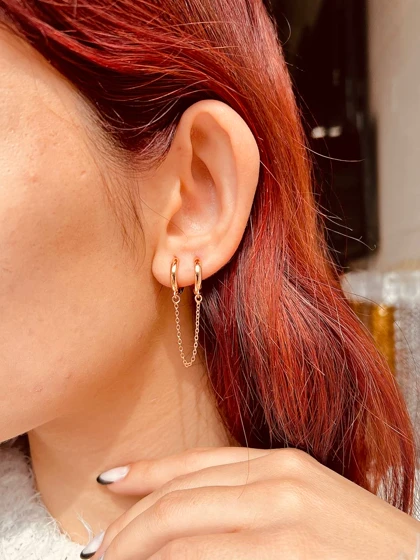 گوشواره پیرسینگ دو سوراخه زنجیری ژوپینگ