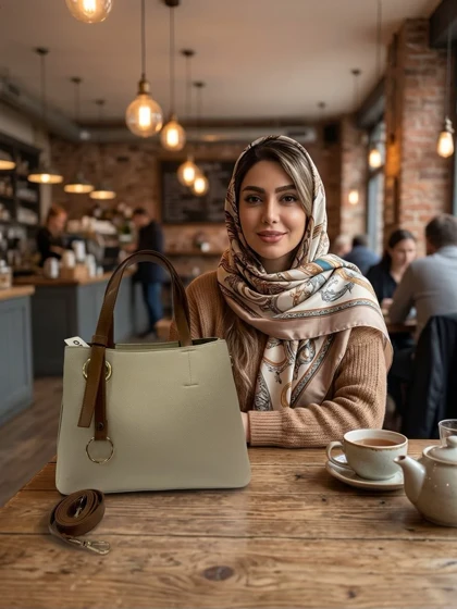 خرید کیف زنانه دوشی کرم حلقه دار کد 10077 گالری روژانو