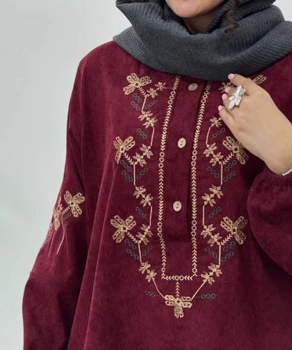 مانتو پاییزه گلدوزی گلبرگ