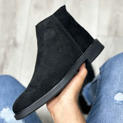 بوت مردانه مدل چلسی زیپ‌دار چرم طبیعی جیر رنگ مشکی