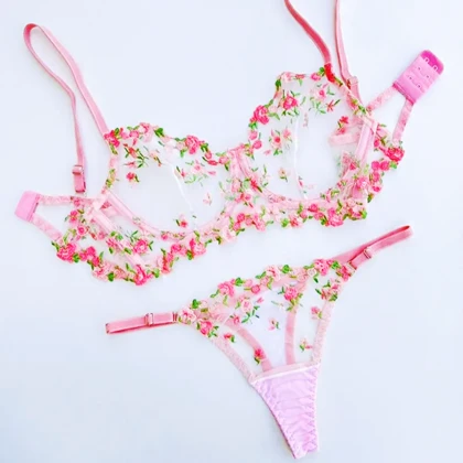 ست شورت و سوتین سایز بزرگ توری طرح شکوفه سایز 90