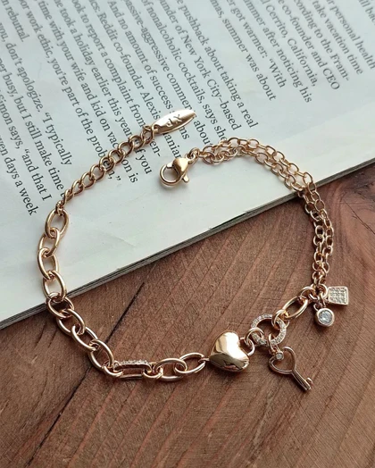 دستبند قلبی آویز قفل و کلید ژوپینگ