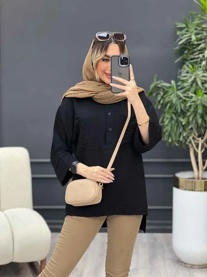مانتو یقه سه دکمه جلو بسته