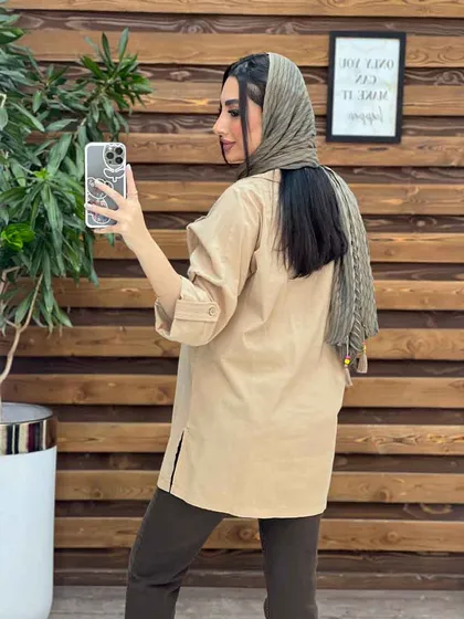 مانتو لینن جلو بسته یقه انگلیسی