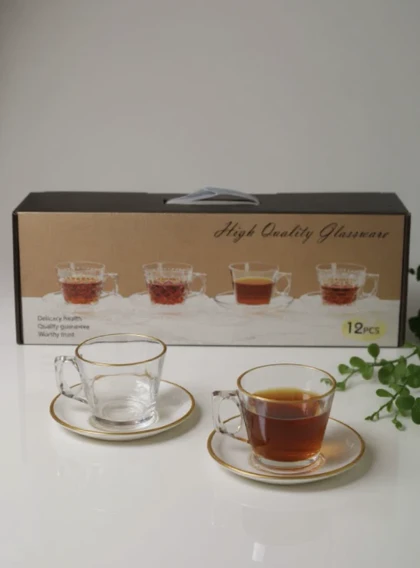 ست فنجان و نعلبکی چای خوری ساده لبه طلایی