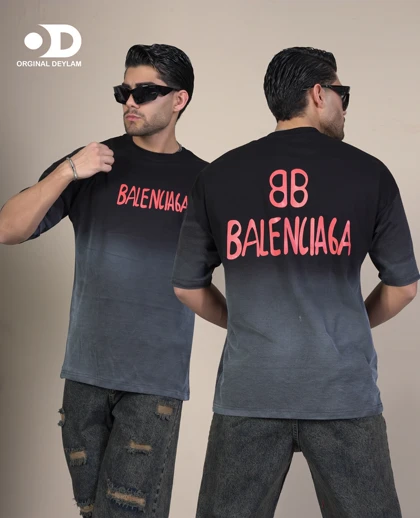 تیشرت بالانسیاگا مردانه مشکی طرح پیسوله ای پشت چاپ پارچه ترک