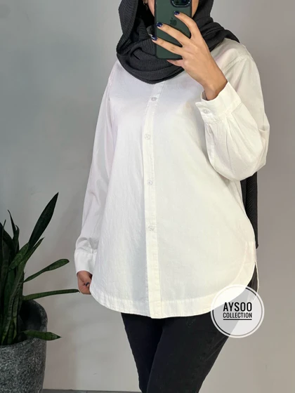 تونیک مانتویی لینن سفید(ایراد دار)