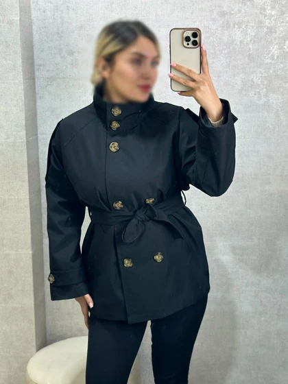 بارانی زنانه کتان آستردار مدل یقه برشکا قد 70