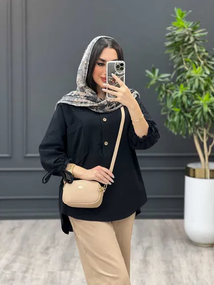 مانتو جلوبسته آستین گت دار