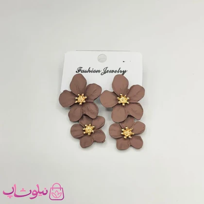 گوشواره زنانه پینترستی مدل دو گل قهوه ای کد 149