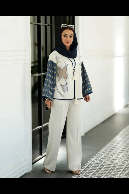 کت لینن گلدوزی پروانه ای