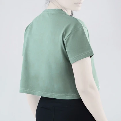 کراپ آستین کوتاه ورزشی زنانه جیم شارک مدل PB-4L1188 سبز آدامسی تیره