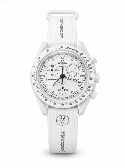 ساعت امگا سواچ ماه سفید نیو با بند رابر Omega Swatch to the Moon