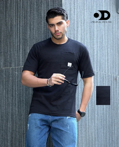 تیشرت لش باکسی مردانه تک جیب پارچه مراکشی مشکی