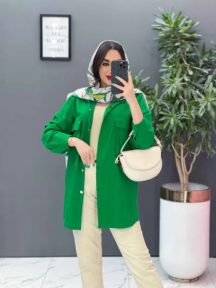 مانتو لینن دکمه فلزی جیب پاکتی