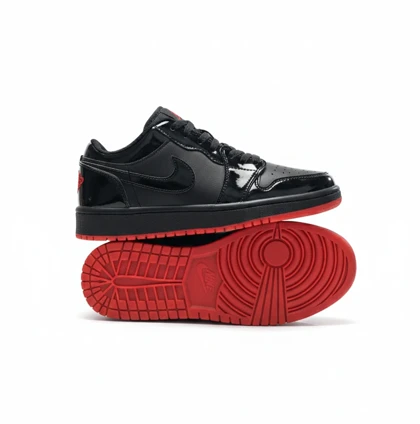 کفش کتانی جردن 1 ورنی مشکی قرمز کد 295053