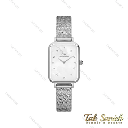 ساعت دنیل ولینگتون زنانه کوادرو سیلور صفحه سفید نگین‌دار DW-4316-L