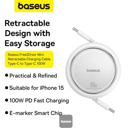کابل شارژ دوسر تایپ‌سی جمع‌شونده 100 وات یک متری بیسوس P10364500111 CB000062