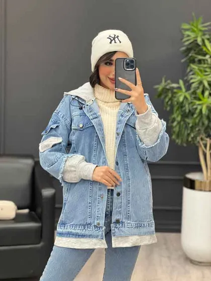 جین ترکیبی آستین جیب