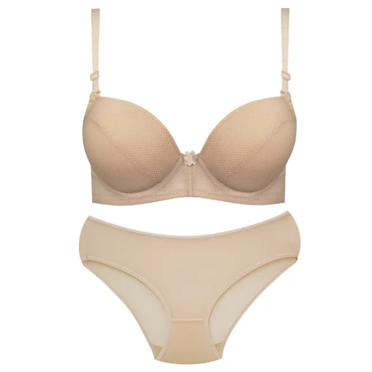 ست شورت و سوتین زنانه لنا مدل فنردار بند متحرک کاپ اسفنجی کرم کد 4961