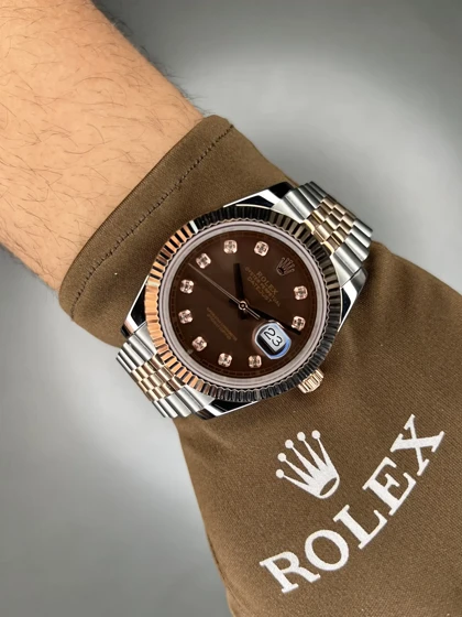 ساعت مچی رولکس دیت جاست سوئیسی سیلور رزگلد ایندکس نگین صفحه چاکلت Rolex Datejust