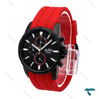 ساعت الکسا A0102 مردانه سه موتوره مشکی قرمز Alexa-6206-G