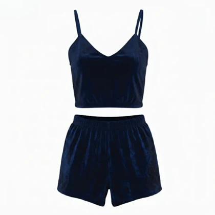 ست نیم‌تنه و شلوارک مخمل سرمه ای