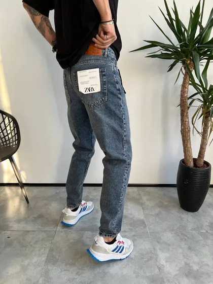 شلوار جین استریت استایل آبی وسط ساده ZARA