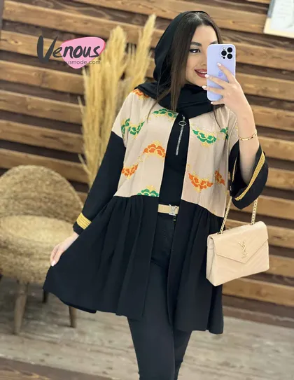 مانتو بالا گلدوزی آستین طلایی