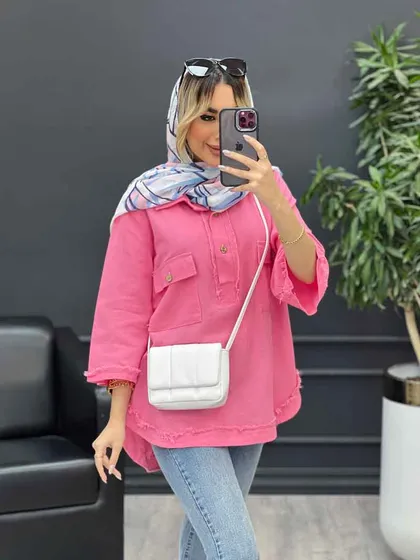 مانتو یقه دو دکمه دو جیب