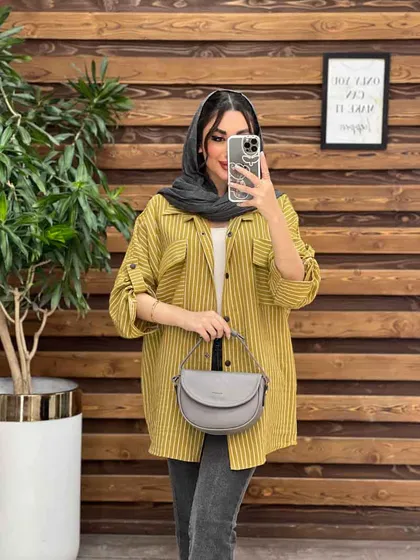 مانتو راه راه دو جیب آستین پاگن
