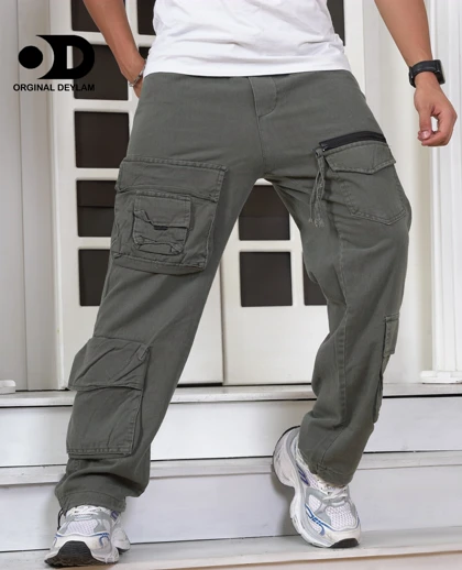 شلوار اسلش کارگو نیم بگ 9 جیب مردانه سبز سدری کیفیت عالی وارداتی