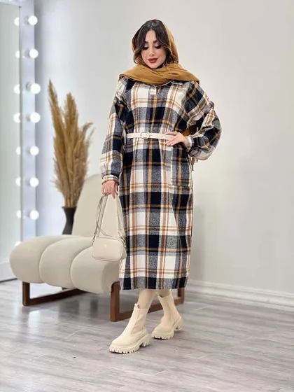 پیراهن بلند چهارخونه آستین پیله