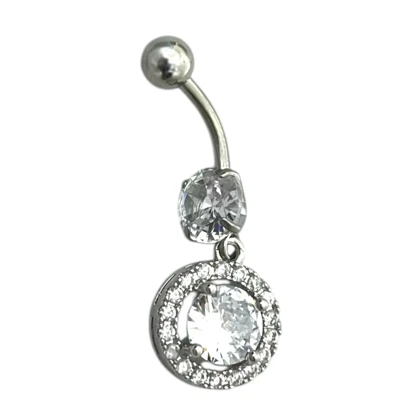 پیرسینگ ناف استیل زنانه مدل نگین‌دار درخشان