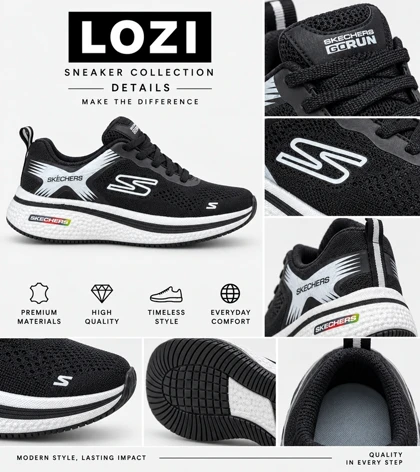 کتانی اسکیچرز Go Run Elevate مشکی سفید مدل 9498 استایل اسپرت مردانه و زنانه