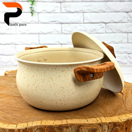 قابلمه 20 دسته چوبی گرانیتی کرمی هاناتک