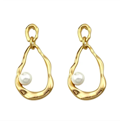 گوشواره زنانه ژوپینگ مدل آیدا طرح قطره‌ای با نگین مروارید و فریم طلایی