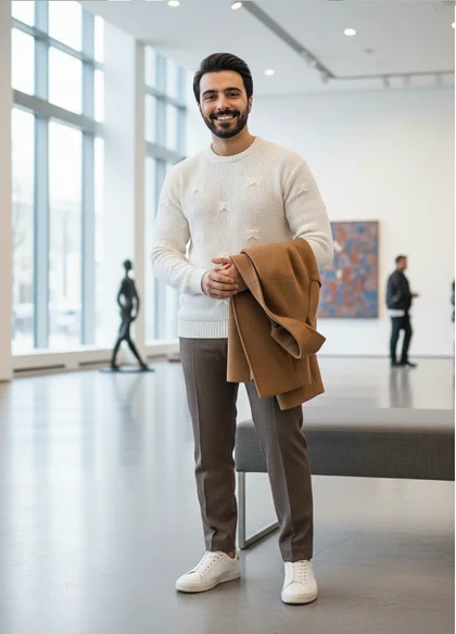 پلیور زاپ‌دار سفید مردانه مدلDeta