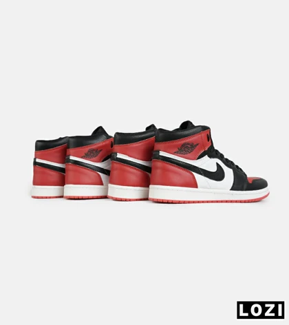 کفش کتانی مردانه و زنانه ساق‌دار مشکی قرمز سفید NIKE jordan 1