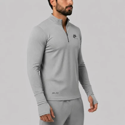استرج نیم زیپ ورزشی مردانه نایک مدل VHD-Dri Fit-4K0978 طوسی روشن