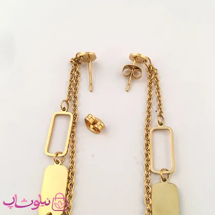 گوشواره زنانه آویز بلند استیل طلایی