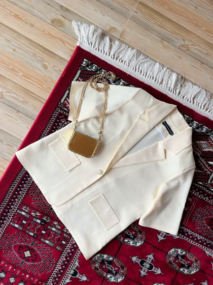 کت تابستانه یقه انگلیسی لیمویی سایزبندی زنانه